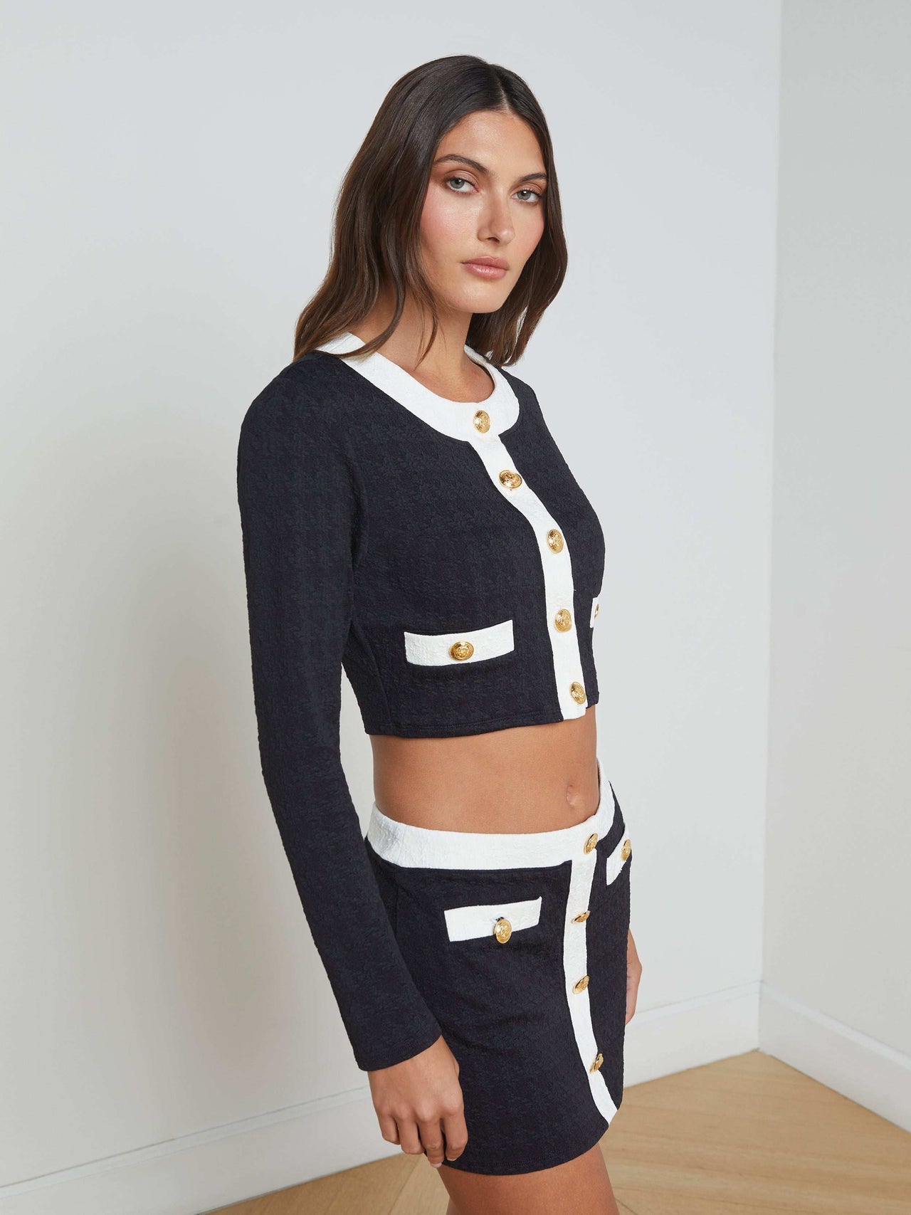 Adaline Cardigan Cover-Up in Black/White | L'AGENCE Women