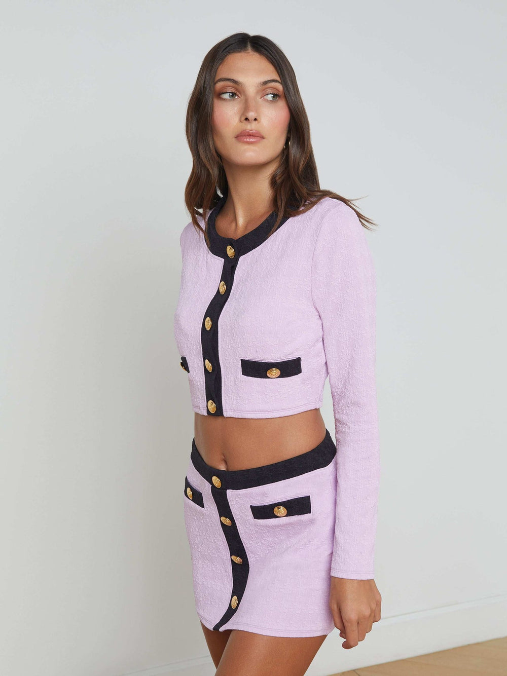 Adaline Cardigan Cover-Up in Light Violet/Black | L'AGENCE US