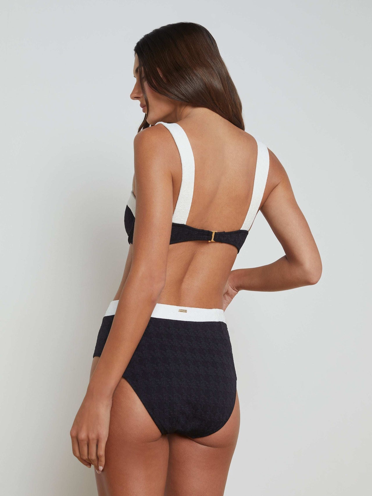 Vanessa High-Waisted Bikini Bottom in Black/White | L'AGENCE for sale