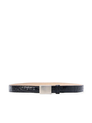 Amis Belt in Black Croc Embossed/Silver | L'AGENCE for sale