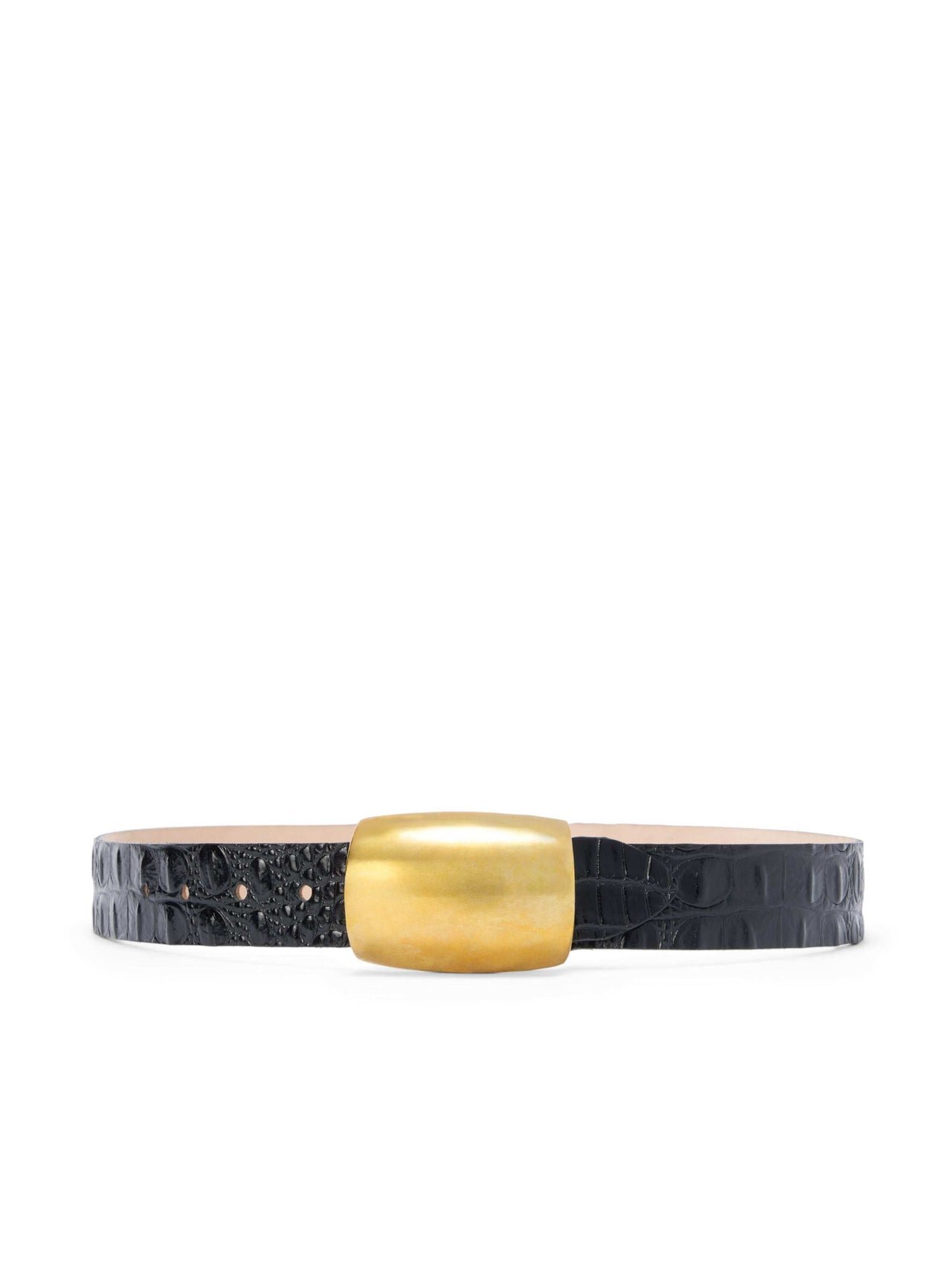 Milou Belt in Black Croc Embossed/Gold | L'AGENCE US