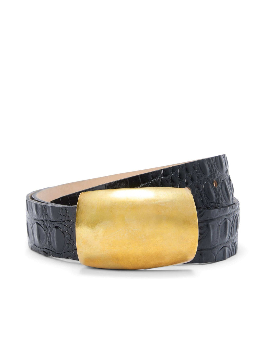 Milou Belt in Black Croc Embossed/Gold | L'AGENCE US
