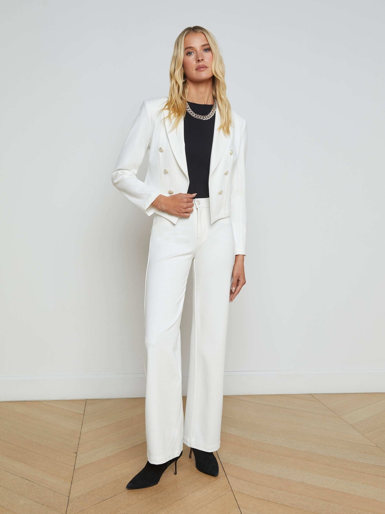 Wayne Open-Front Blazer in Ivory | L'AGENCE online
