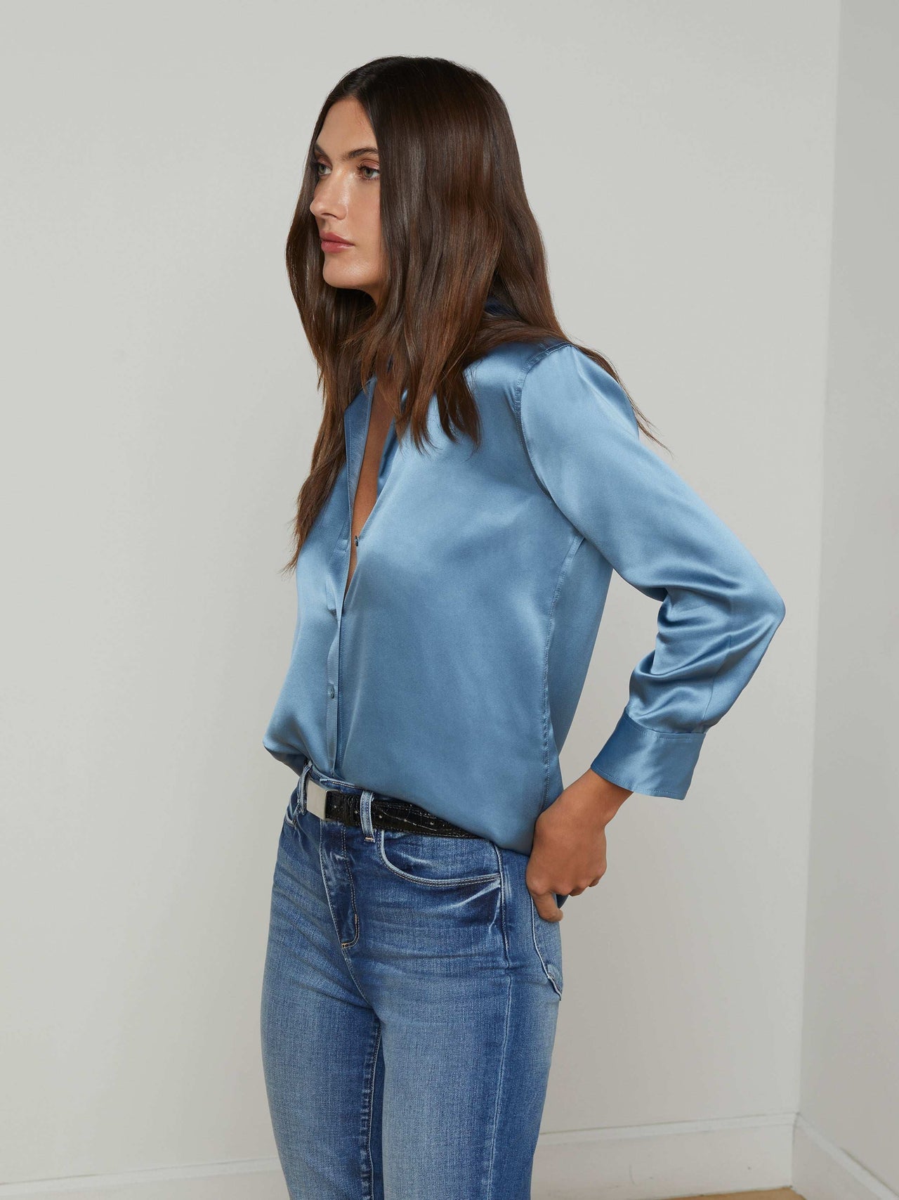 Dani Silk Blouse in Blue Mist | L'AGENCE discount