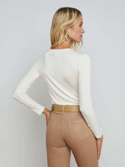 Tess Long Sleeve Tee in Vintage White | L'AGENCE for sale