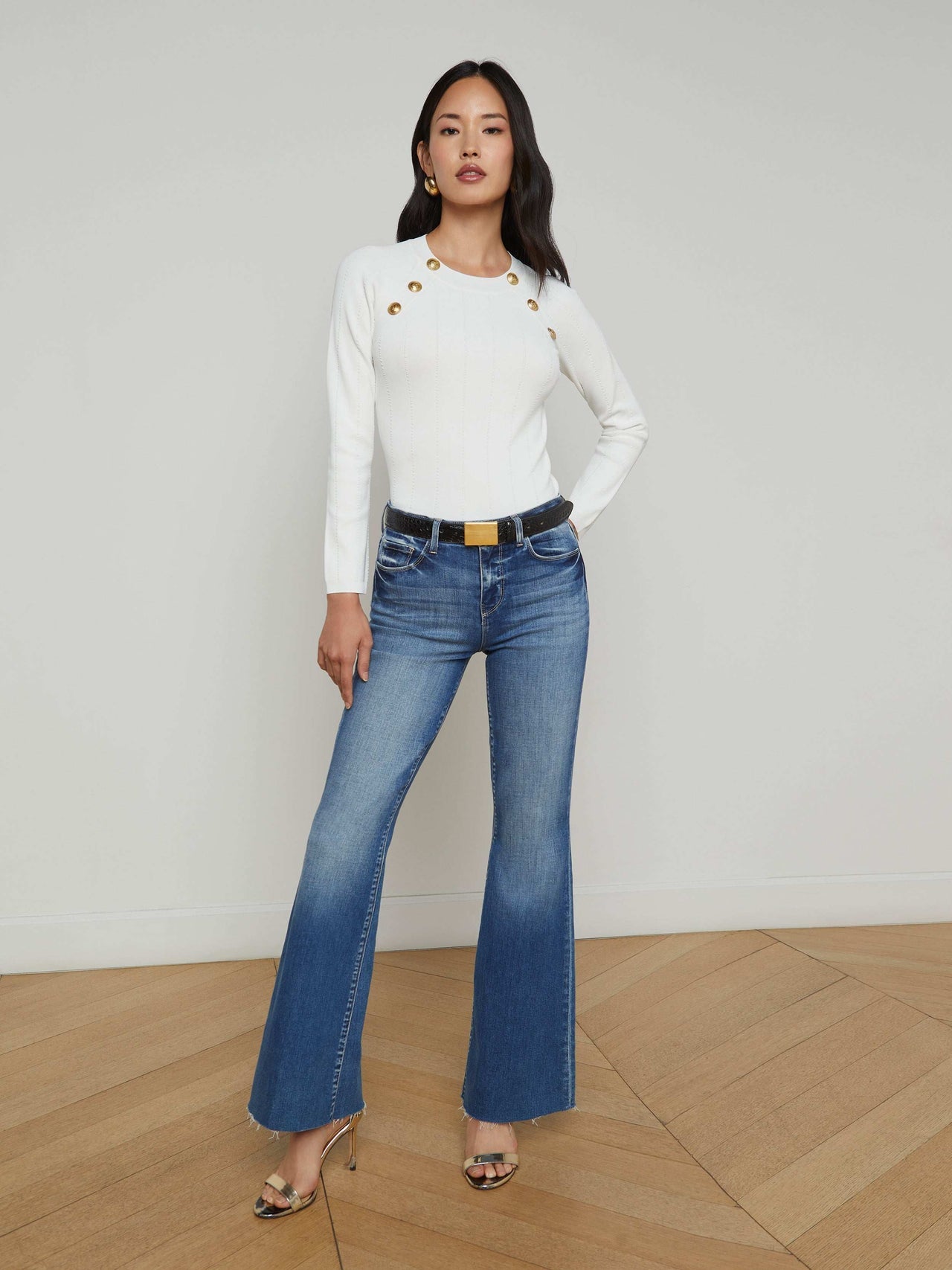 Gretchen Pullover in White/Gold | L'AGENCE US
