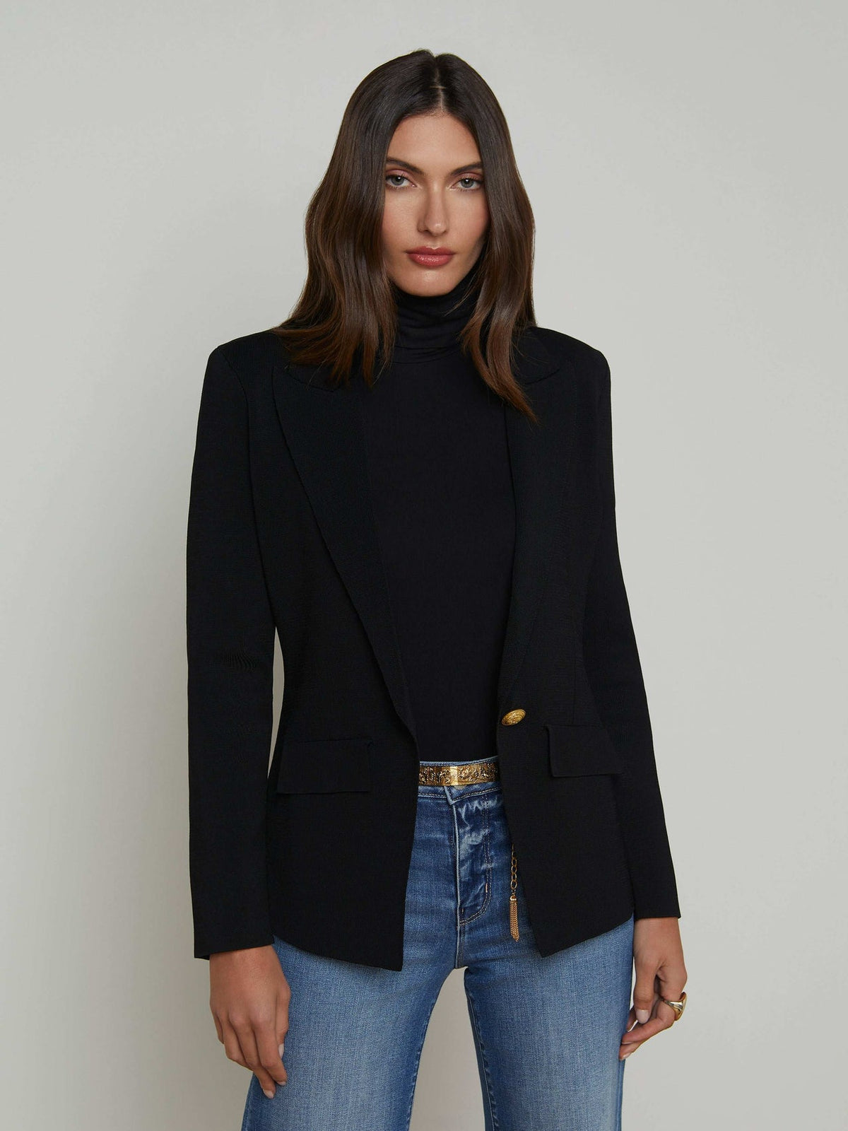 Chamberlain Knit Blazer in Black/Gold | L'AGENCE online