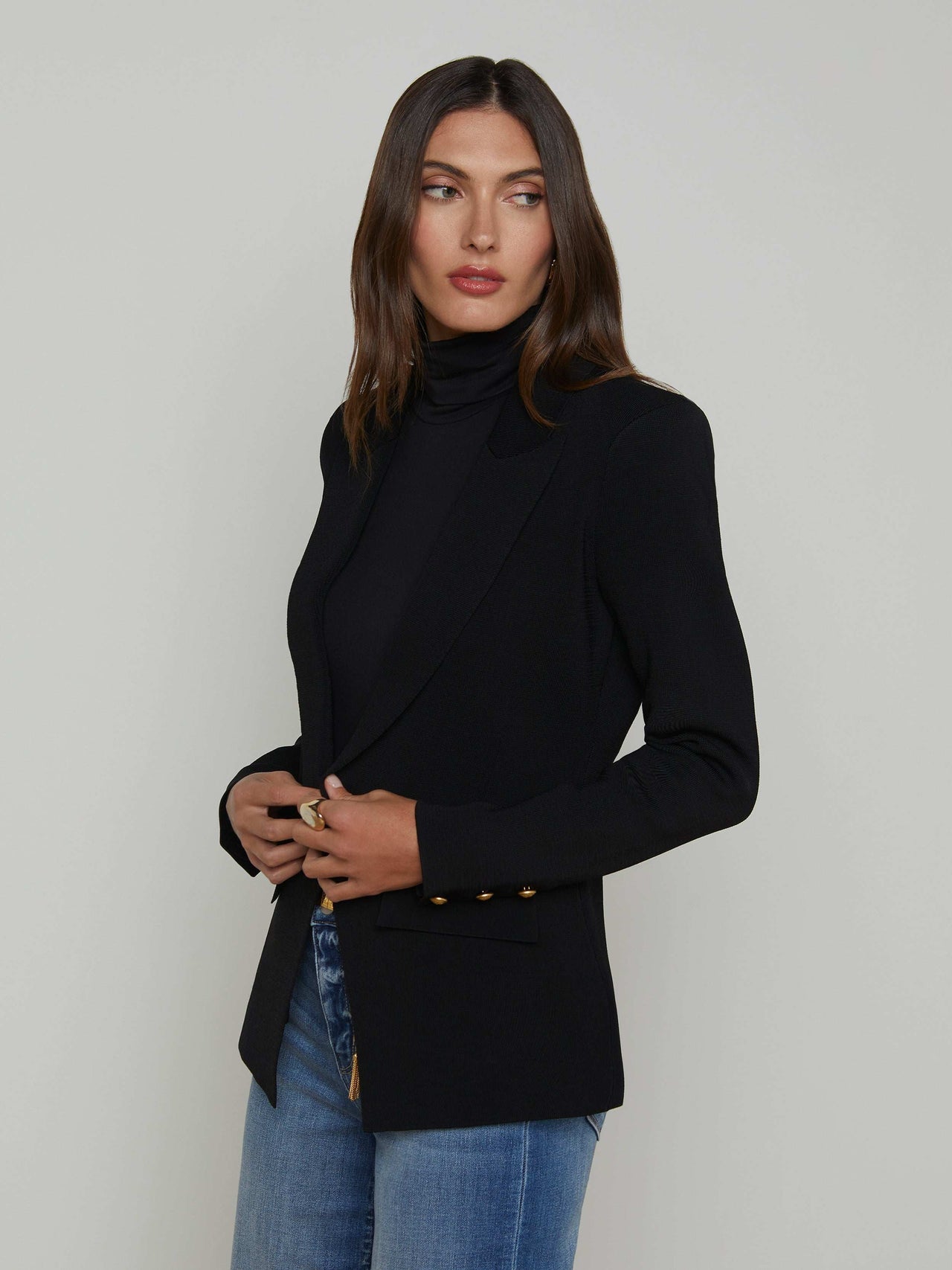 Chamberlain Knit Blazer in Black/Gold | L'AGENCE online