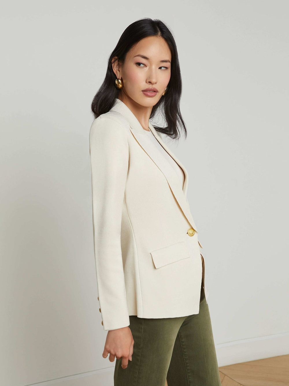 Chamberlain Knit Blazer in Ivory/Gold | L'AGENCE sale