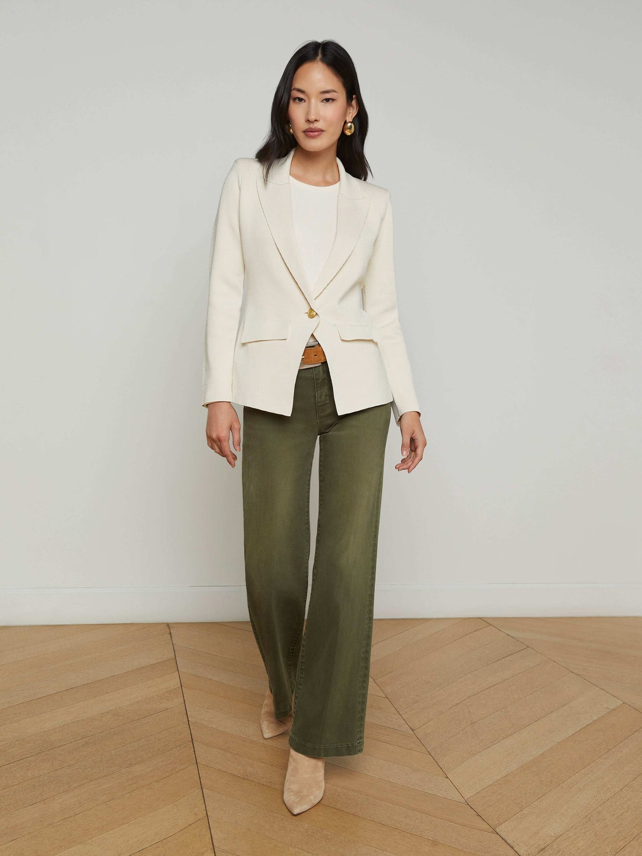 Chamberlain Knit Blazer in Ivory/Gold | L'AGENCE sale
