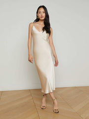 Seridie Silk Slip Dress in Champagne | L'AGENCE sale