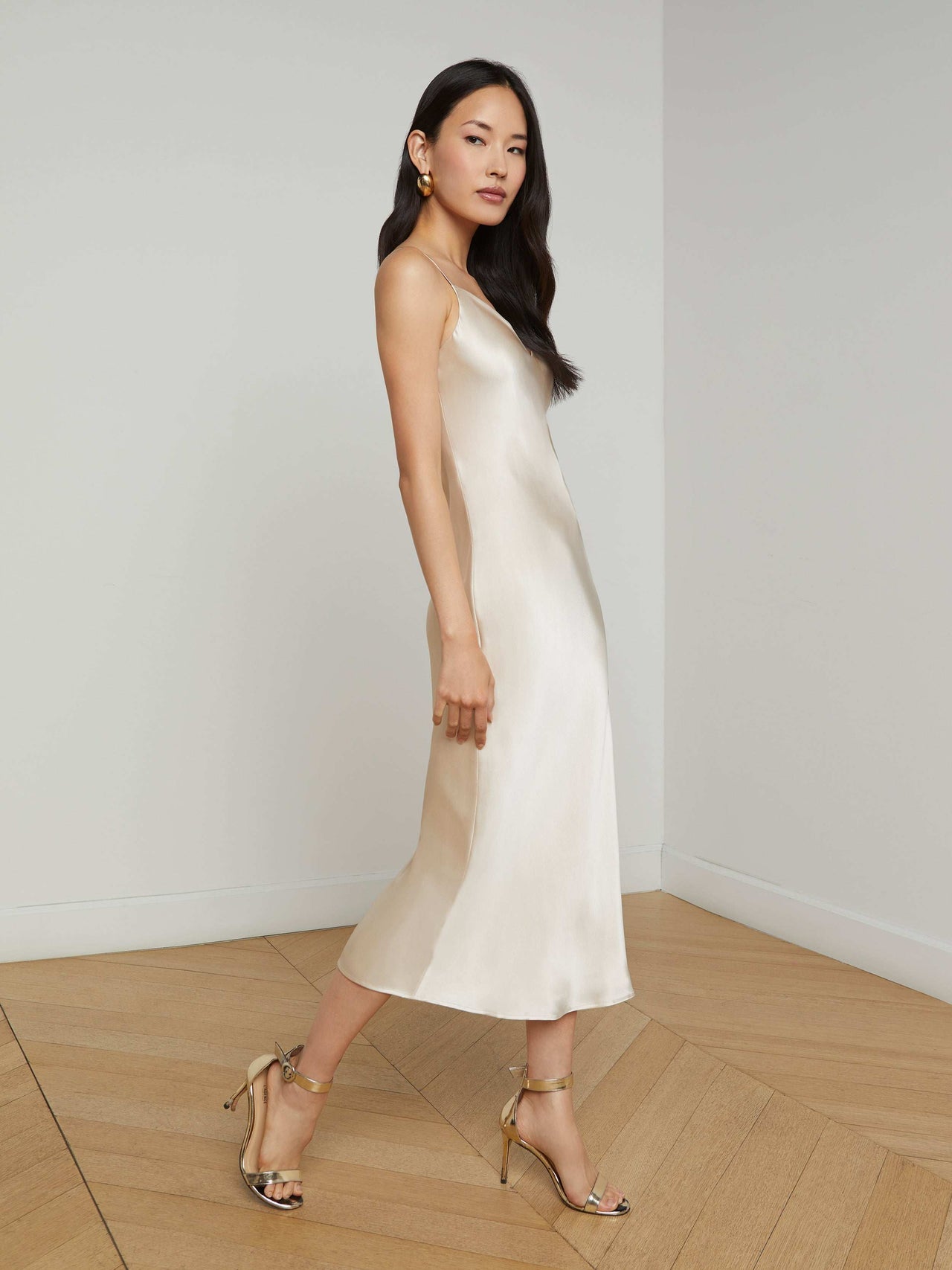 Seridie Silk Slip Dress in Champagne | L'AGENCE sale